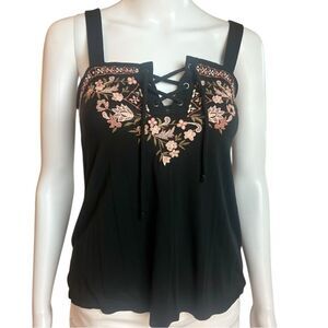 American Eagle Outfitters Black Embroidered Tank Top
